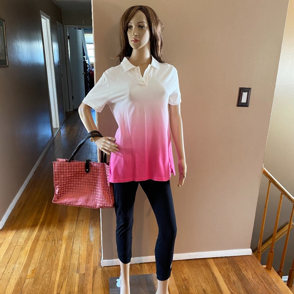 Lands' End White/Pink Ombre Polo Shirt NWT Size S
